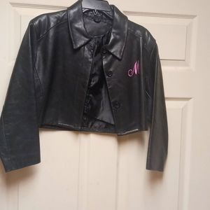 Black leather midriff jacket